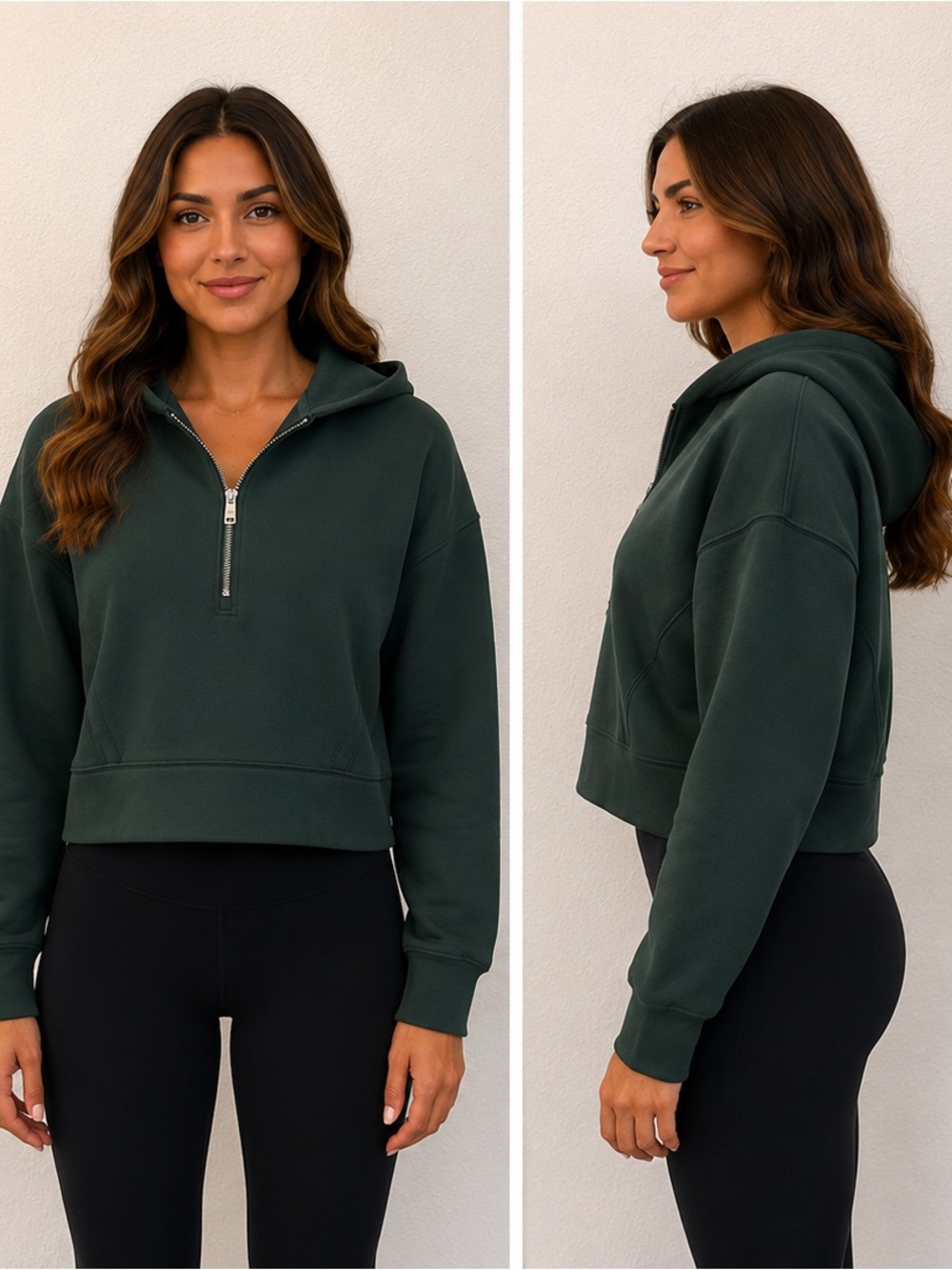 YPB Women's Cropped Dark Green Hoodie with Cozy Hood